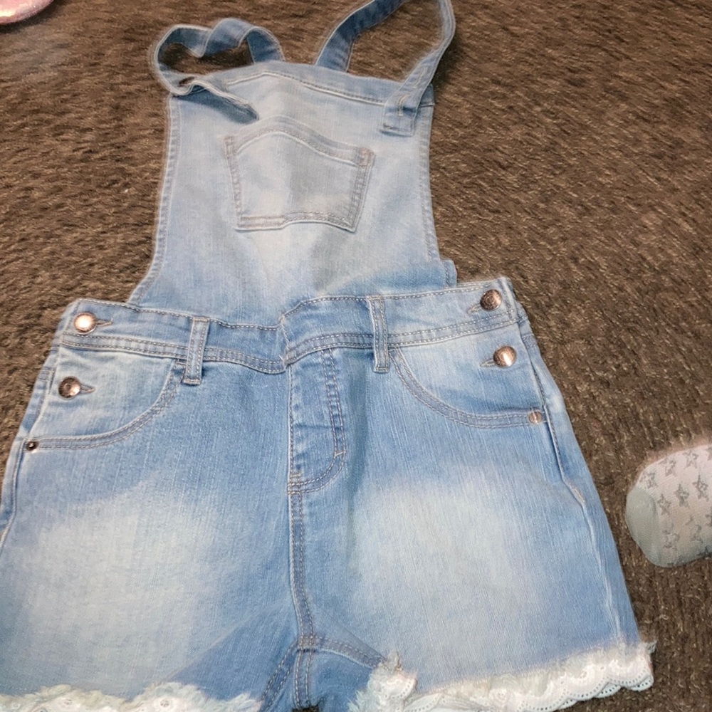girls denim romper shorts